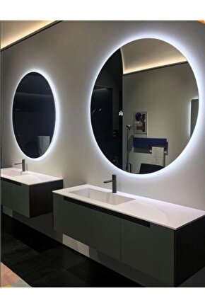 70 cm Mavi Ledli Yuvarlak Banyo Aynası Makyaj AynasıTrafolu
