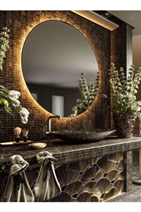 90 cm Günışığı Ledli Yuvarlak Banyo Aynası Makyaj Aynası Trafolu
