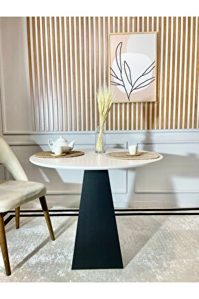 100 Cm Siyah Ahşap Yuvarlak Yemek Masası - Fungi Serisi - Çalışma Masası - Balkon Ve Kafe Masası