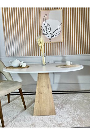 120x90 Cm Oval Çam Ayaklı Ahşap Yemek Masası - Fungi Serisi - Çalışma Masası - Balkon Ve Kafe Masası