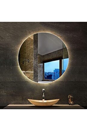 80 Cm Günışığı Ledli Yuvarlak Banyo Aynası Makyaj Aynası Trafolu