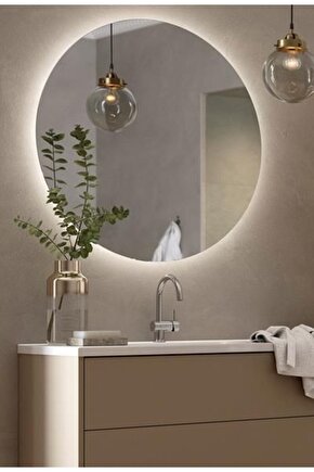 80 Cm Beyaz Ledli Yuvarlak Banyo Aynası Makyaj Aynası Trafolu
