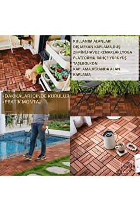 Gunbo Home Masif Akasya , Ahşap Karo Zemin Kaplaması 30x30cm (9 ADET KARO = 0,81 M2) Kahverengi