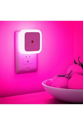 Fotoselli Led Gece Lambası, Pembe Renk Sensörlü Gece Lambası, 1 Watt Pembe Renk Led Gece Lambası