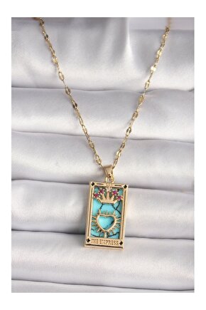 316L Gold Renk Pembe Zirkon Taşlı Taç Kalp Portre Model Kadın Kolye