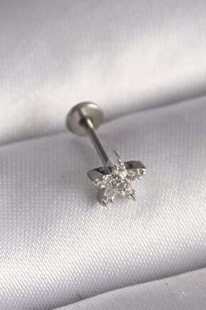 316l Çelik Gümüş Renk Zirkon Taşlı Yıldız Model Tragus Piercing