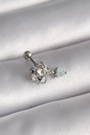 316l Çelik Gümüş Renk Zirkon Taşlı Çiçek Model Sallantı Detay Tragus Piercing
