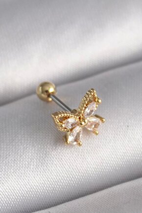 316l Çelik Gold Renk Zirkon Taşlı Kelebek Tragus Piercing