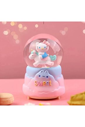 Hello Kitty İçi Dönmeli Püskürtmeli Işıklı Müzikli Kar Küresi Büyük Boy Alk3036