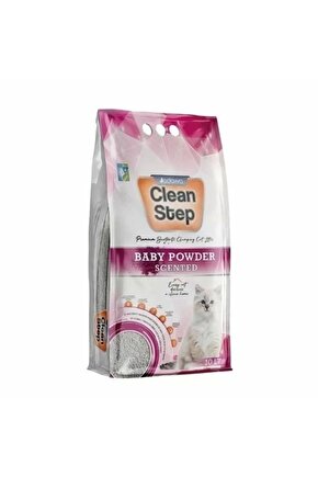 Clean Step Aktif Karbonlu Bebek Pudralı Ince Taneli Topaklanan Bentonit Kedi Kumu 10 Lt