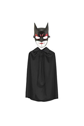 Batman Maskesi Cat Woman Ve Batman Pelerini 90 Cm Siyah Renk Set