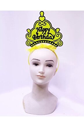 Happy Birthday Neon Sarı Renk Doğum Günü Tacı 24x15 Cm