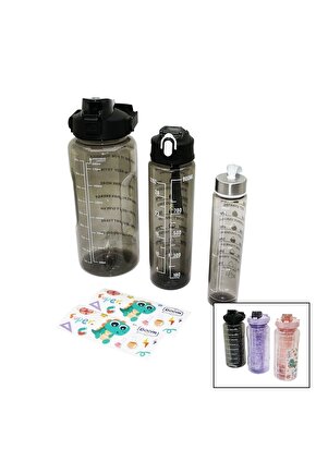 3 Boy Yavrulu Şeffaf Pipetli Renkli Suluk Matara (4767)