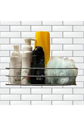 Kendiliğinden Yapışkanlı Krom Paslanmaz Metal Şampuanlık Banyo Düzenleyici Raf (4767)