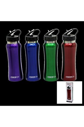 SPORCU PİPETLİ 650ML METAL RENKLİ  SULUK MATARA (4767)
