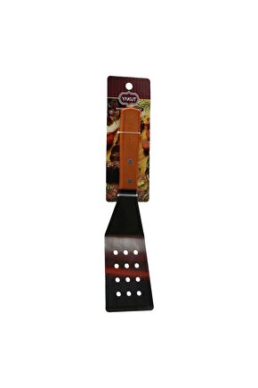 Ahşap Sapli Eğimli - Delikli Mutfak Spatula (4767)