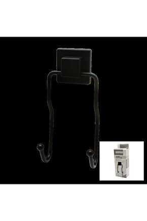 SİYAH - 2Lİ METAL SARKIK ASKI KARE GÜÇLÜ YAPIŞKANLI 8X9X19CM (4767)