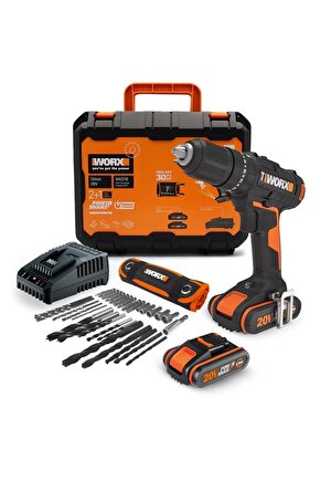 Wx370 20volt2ah. Li-ion Çift Akülü Profesyonel Şarjlı Darbeli Matkap 30 Parça Aksesuar Seti