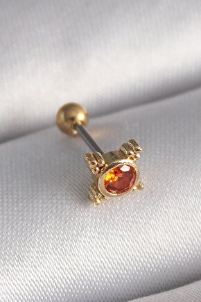 316l Çelik Gold Renk Turuncu Zirkon Taşlı Tragus Piercing