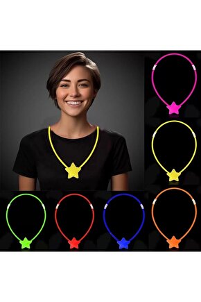 Glow Yıldız Kolye - Glow Kolye - Glow Stick Partisi Yıldız Kolye 6 Adet