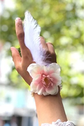 Bride To Be Nedime Gelin Bilekliği Tüy Ve İnci Boncuk Detaylı Somon Renkli Bekarlığa Veda Partisi Bi