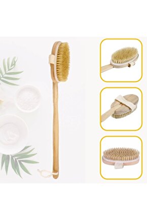 Doğal At Kılı Selülit Karşıtı Sapı Çıkabilen Ahşap Banyo Fırçası (4767)