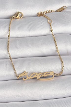 316l Çelik Gold Renk Atatürk Imza Model Kadın Bileklik