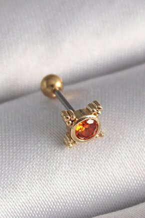 316l Çelik Gold Renk Turuncu Zirkon Taşlı Tragus Piercing