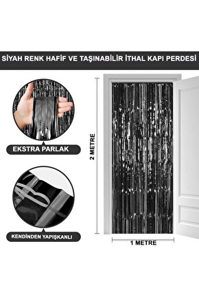 Siyah Renk Ekstra Metalize Parlak Saçaklı Arka Fon Perde Ithal A Kalite 1x2 Metre