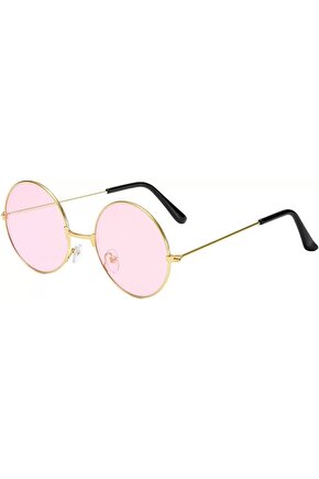 Yulak Cam John Lennon Tarzı Hippi Gold Çerçeveli Pembe Gözlük