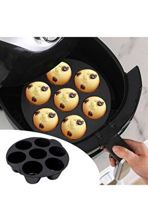 7 Gözlü Silikon Çok Amaçlı Airfryer Muffin Cupcake Kek ve Çörek Pişirme Kalıbı (4767)