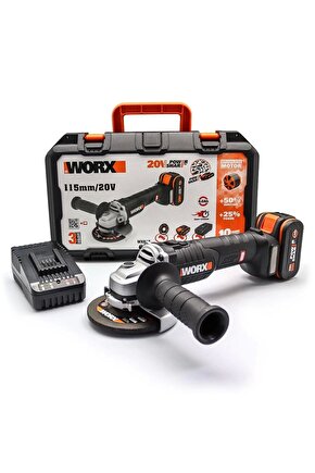 Wx813 20volt 4.0ah. Li-ion Tek Akülü 115mm Kömürsüz Profesyonel Şarjlı Avuç Taşlama