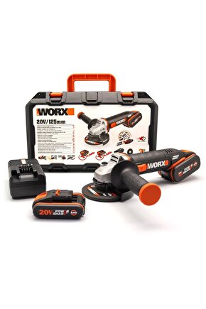 Wx803 20volt 2.04.0 Ah. Li-ion Çift Akülü 125mm Profesyonel Şarjlı Avuç Taşlama