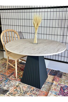 100 cm TRAVERTEN MERMER DESENLİ YEMEK MASASI SİYAH FİTİLLİ MUTFAK SALON BALKON MASASI
