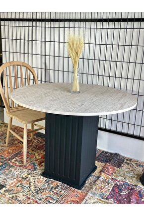 100 cm TRAVERTEN MERMER DESENLİ YEMEK MASASI SİYAH EFES AYAK MUTFAK BALKON SALON YEMEK MASASI