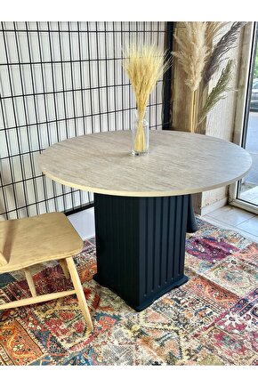 90cm TRAVERTEN MERMER DESENLİ YEMEK MASASI SİYAH EFES AYAK BALKON KAFE MUTFAK