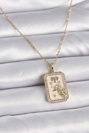 316l Çelik Gold Renk Zincir Koç Burcu Zirkon Taşlı Kadın Kolye