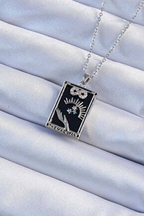 316l Çelik Zincir Gümüş Renk Zirkon Taşlı Sonsuzluk Figürlü Tarot Kolye - Tj-bko9251