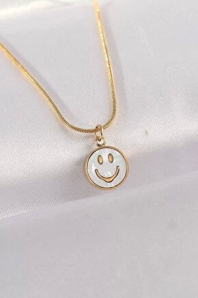316l Çelik Zincir Altın Renk Mermer Desenli Minimal Smile Kolye