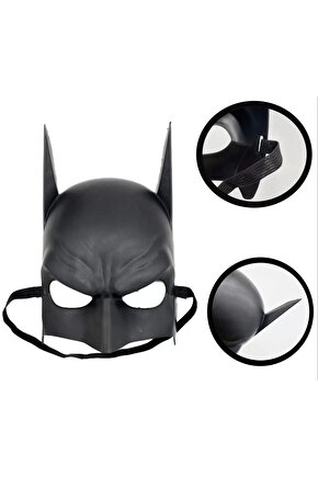 Siyah Renk Çocuk Boy Arkadan Lastikli Batman Maskesi A Kalite  20x14 Cm