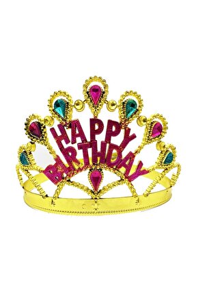 Altın Renk Happy Bithday Yazılı Doğum Günü Tacı 60 Cm