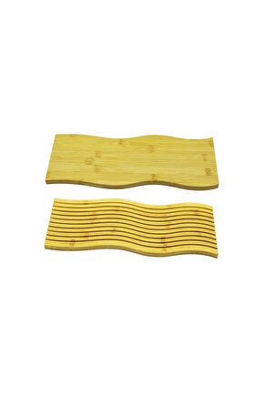 DİKDÖRTGEN ÇİFT TARAFLI : DÜZ - DALGALI OYUK DESENLİ AHŞAP BAMBU SUNUM TEPSİ 15X39CM (4767)