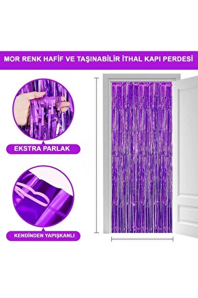 Mor Renk Ekstra Metalize Parlak Saçaklı Arka Fon Perde İthal A Kalite 1x2 Metre