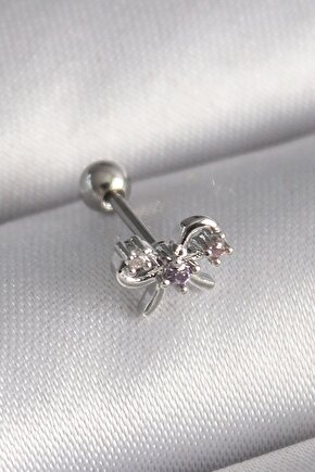 316l Çelik Gümüş Renk Zirkon Taşlı Kurdele Tragus Piercing