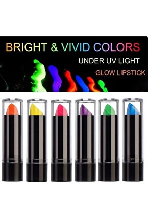 Karanlıkta Parlayan Yanan Uv Neon Ruj Yüz Boyama 6 Adet 6 Renk