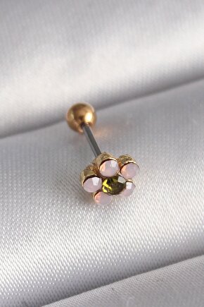 316l Çelik Gold Renk Zirkon Taşlı Çiçek Tragus Piercing