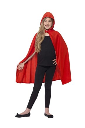 Kırmızı Renk Kapşonlu Kumaş Pelerin 90 Cm (4172)