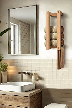 Ahşap Duvar Rafı Banyo Rafı Havluluk