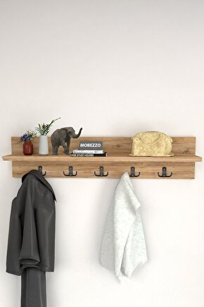 Ahşap Raflı Portmanto Duvar Askılığı Elbise Askılığı 70 Cm