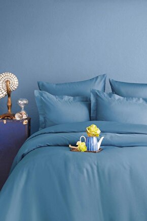 Simply Sky Blue Pamuk Saten Nevresim Takımı Çift Kişilik
